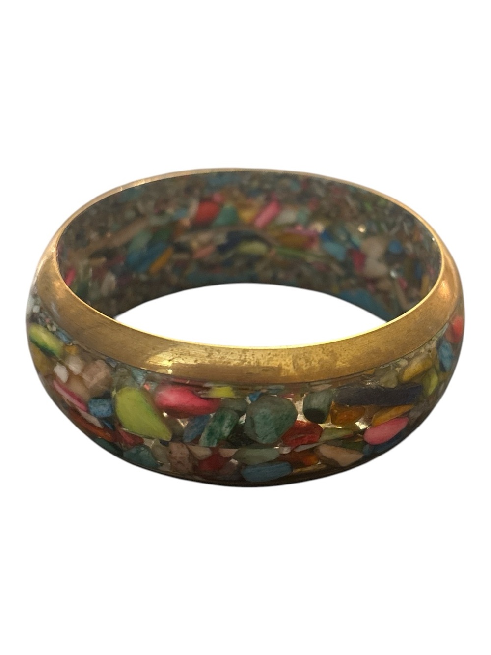 Vintage unique multi stone lucite bracelet with brass